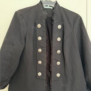 Maurices Distressed Black Ruffled Blazer XL Military Style